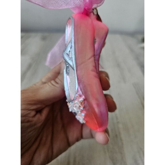 Katherine collection ballerina slipper shoe glass ornament glitter pink Xmas tre - Picture 3 of 10